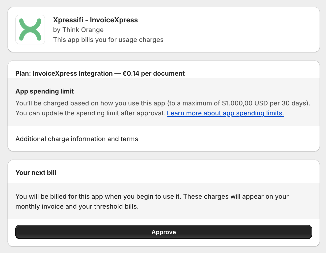 shopify admin subscription approval page