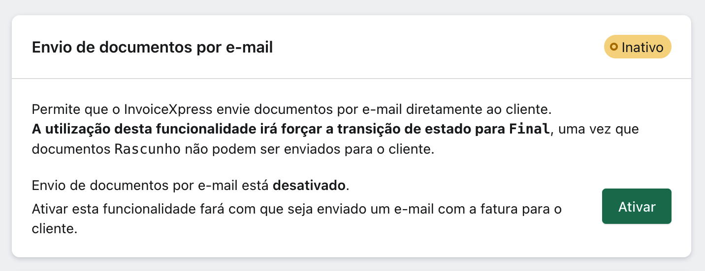 Configurações de envio de documentos por e-mail no xpressifi