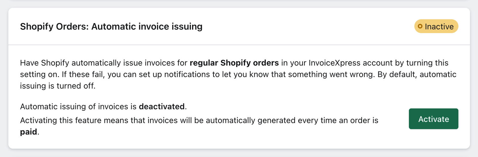 xpressifi automatic invoice emission settings