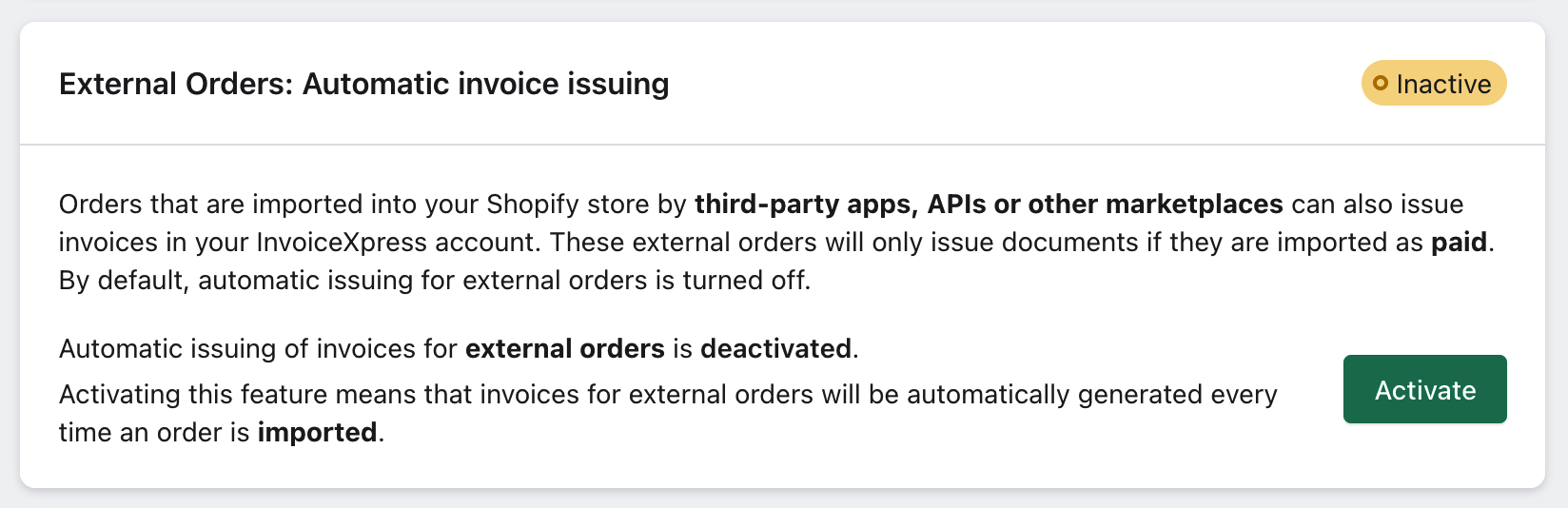 xpressifi automatic invoice emission settings