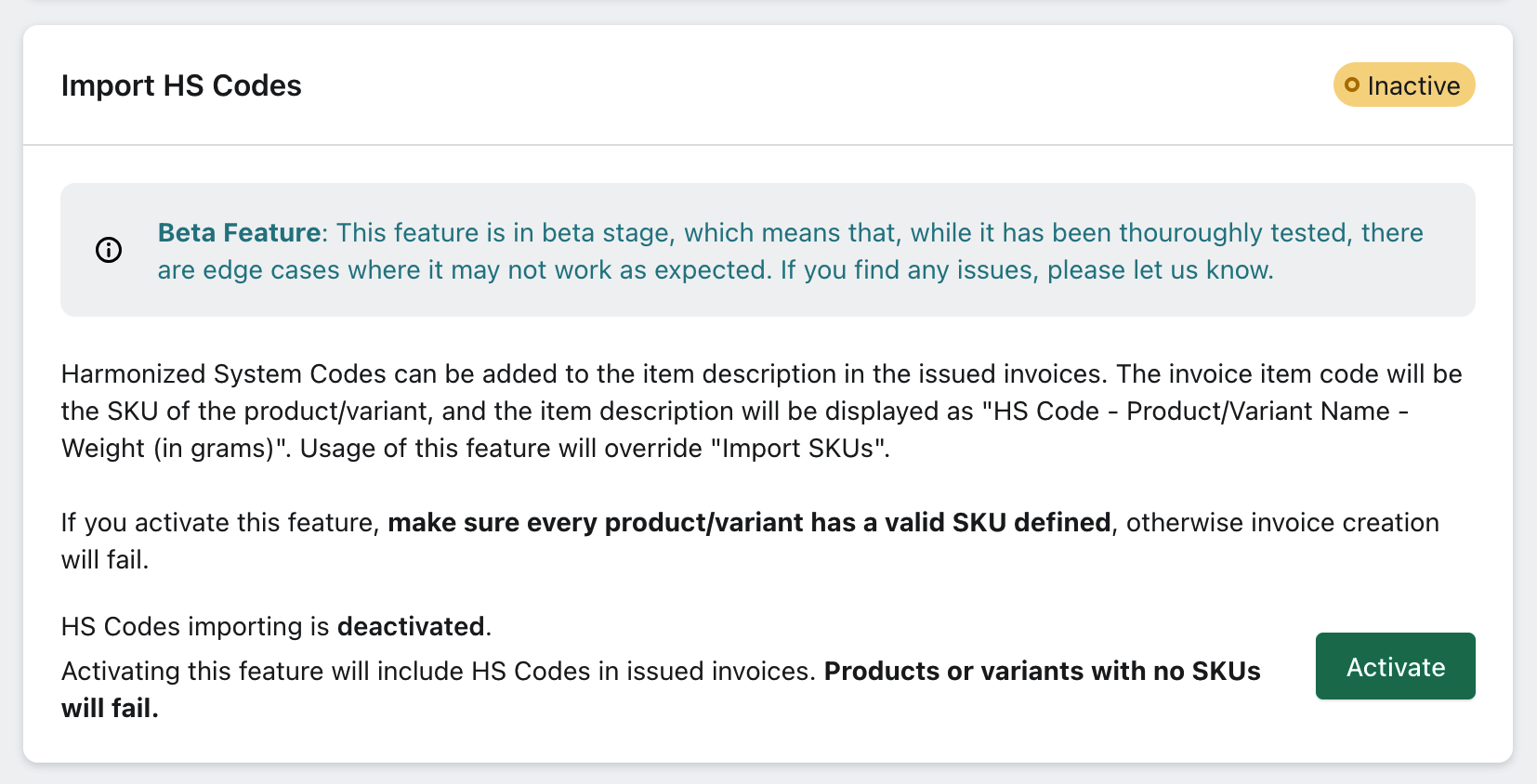 xpressifi SKU and HS Code settings
