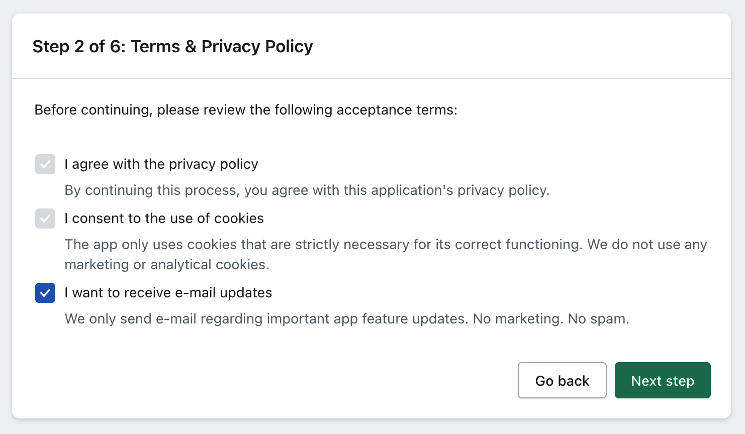 xpressifi onboarding second page: app privacy policy