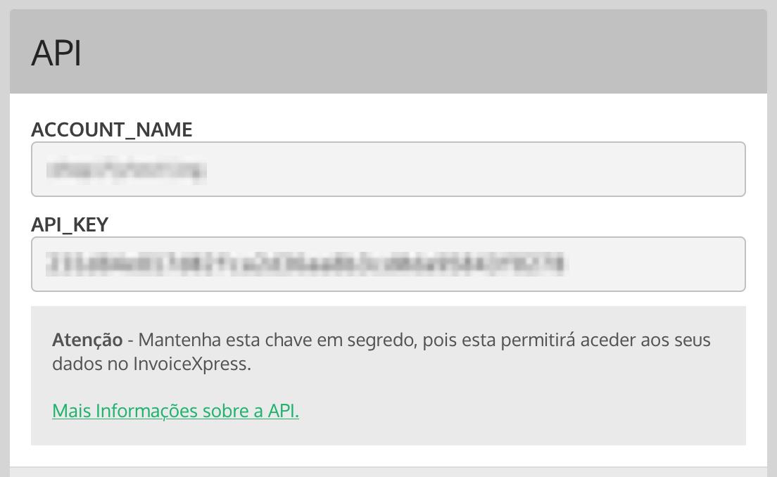 invoicexpress account name and API key